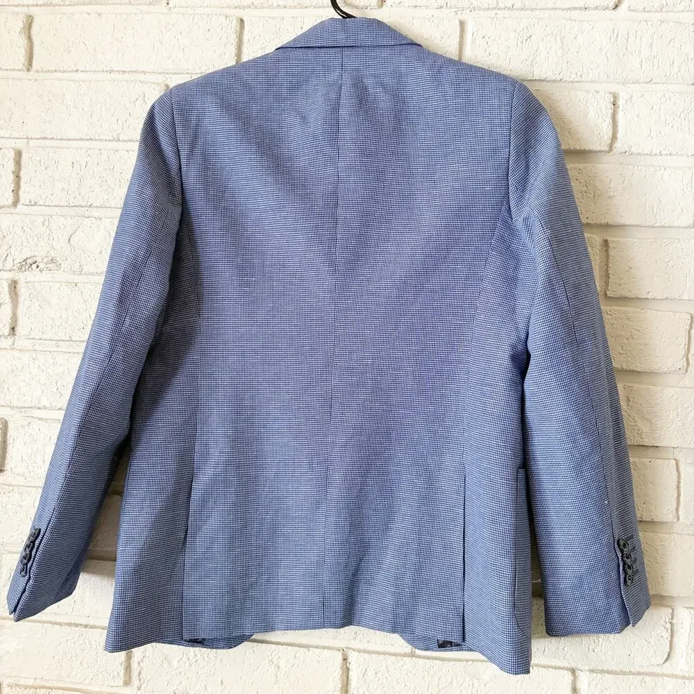 Isaac Mizrahi Boys 14 Blue Textured Suit Jacket 2 Button Blazer Pocket Square